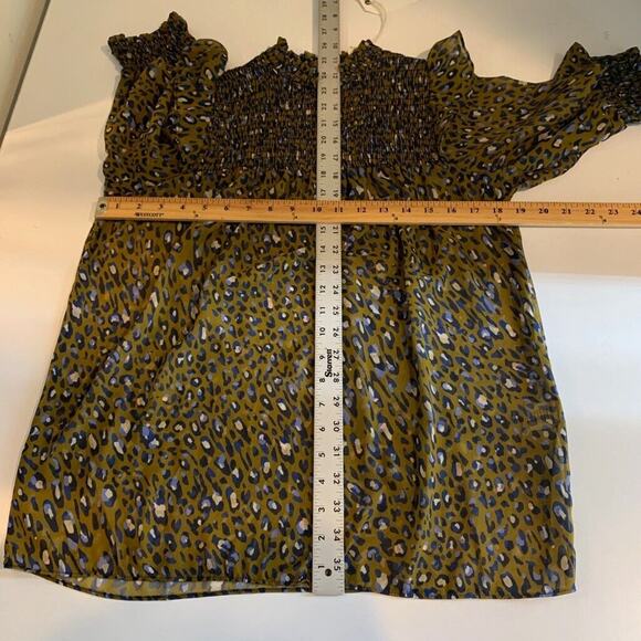 Cotton Chicks Blouse Womens S Small Multi Semi Sheer Smocked Puff Sleeve Leopard - Picture 9 of 14